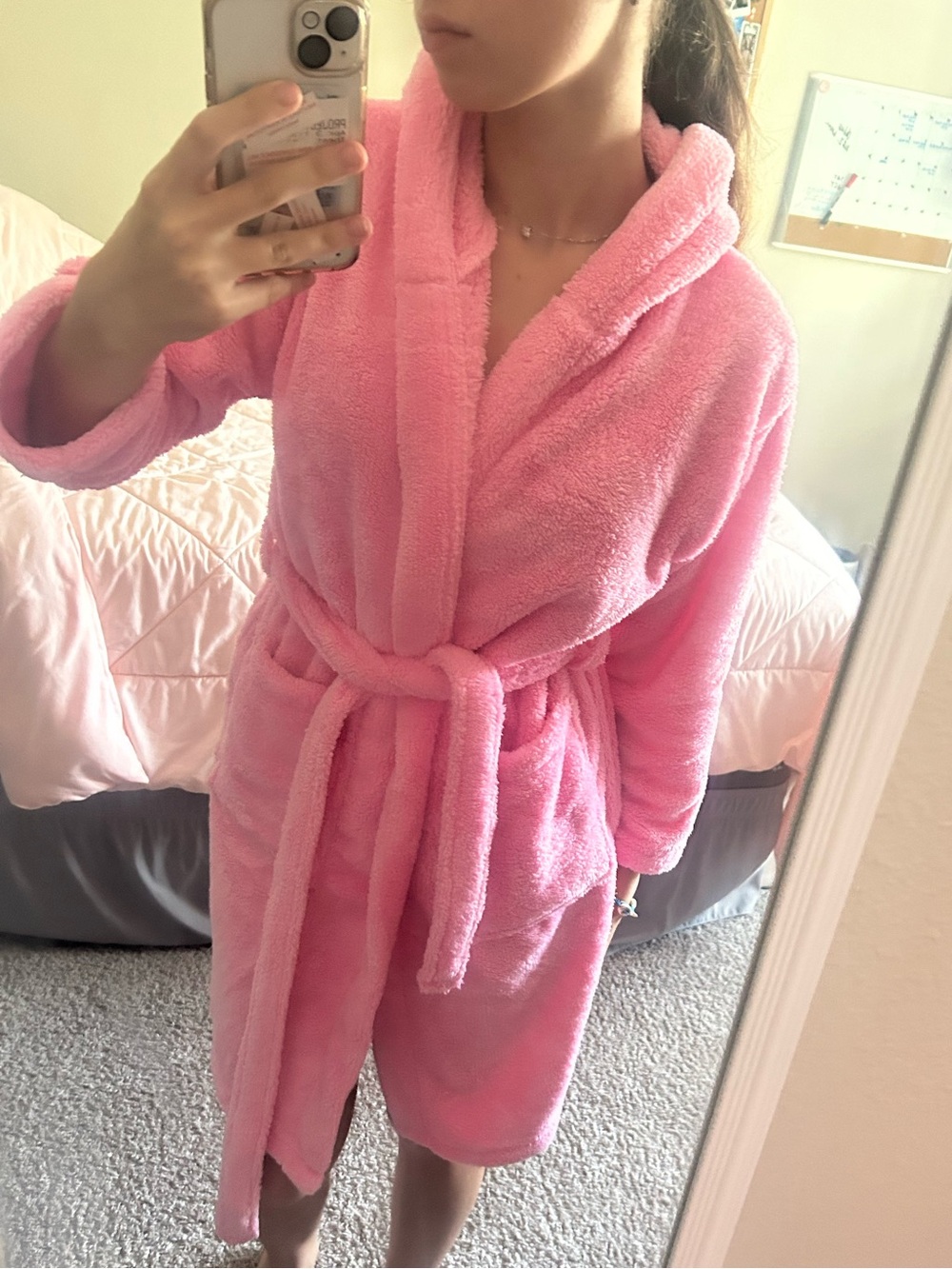 Plush Women's Hooded Bath Robe - Pink